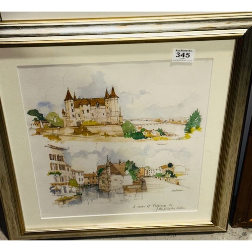 345 - Framed John Kingsley Dobson Sketch & Wash A View Of France