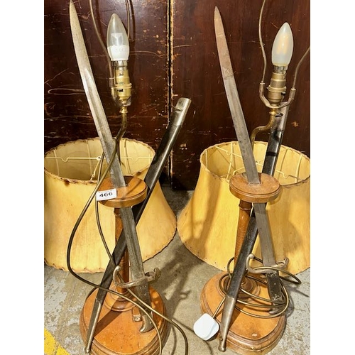 466 - Pair of Mid 1800s Bayonet Lamps with Zulu Wars Rawhide Shades