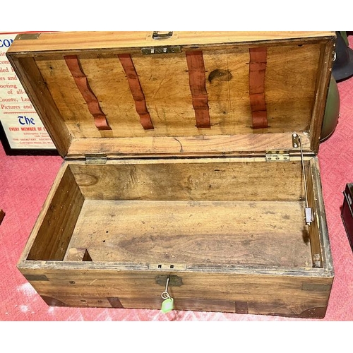 514 - Large Antique Brass Bound Campaign Chest - 24x12x9