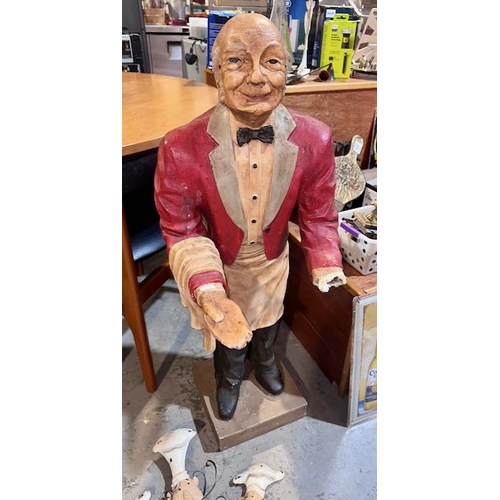 532 - Butler Statue with Tray (One Hand Missing) + Metal My Kitchen Sign