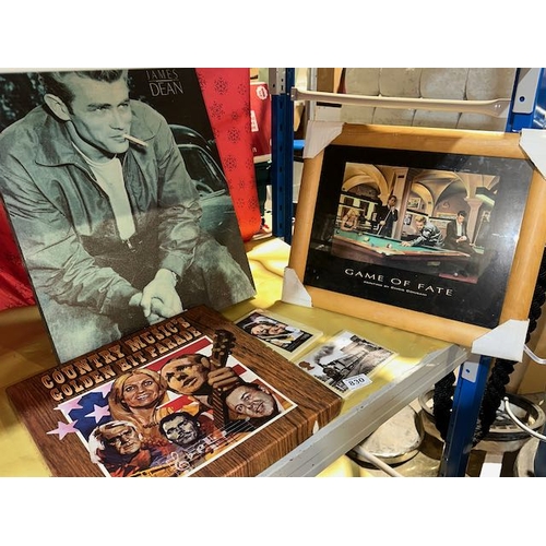 830 - Framed Hollywood Legends Game Of Fame Print + James Dean Canvas + Country LP Box Set + 2pks Postcard... 