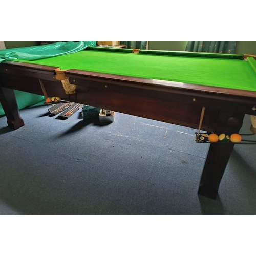 366 - Snooker Table Appx 9'x6' To Include 2 Sets of Snooker Balls, Set of Pool Balls, 2xWall Mounted Cue R... 