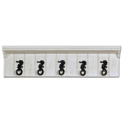 952 - Nautical Wall Shelf with 5 Seahorse Hooks - 88x11x22cm (5810071) RRP £40