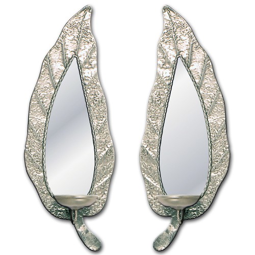 970 - Pair of Ornate Metal Leaf Sconce Mirrors - Left & Right - 22x58cm ea (3050052L+R) RRP £45