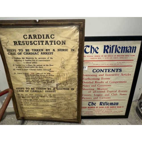 351 - Framed 'The Rifleman' Paper Front + Framed Vintage Cardiac Resuscitation Poster