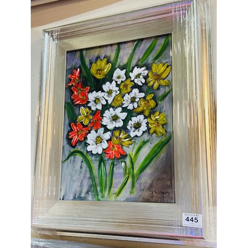 445 - Silver Chunky Framed Still Life Oil on Canvas by J Blaney - 23x18