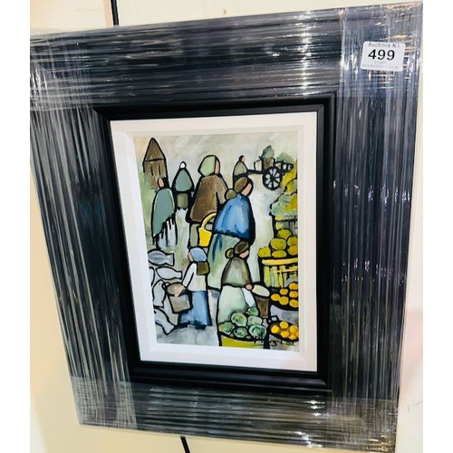 499 - Framed Mary-Lou Oil - At the Market - 17x20