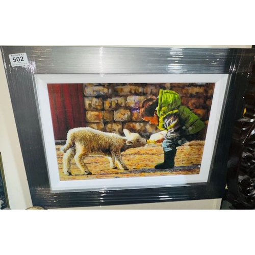 502 - Framed Keith Glasgow Canvas Print - Feeding the Lamb - 24x18