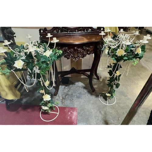 503 - Pair of Tall 8 Branch Cream & Floral Work Candelabras