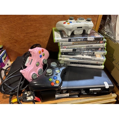 52 - Xbox 360 + 3 Controllers + 9 Games