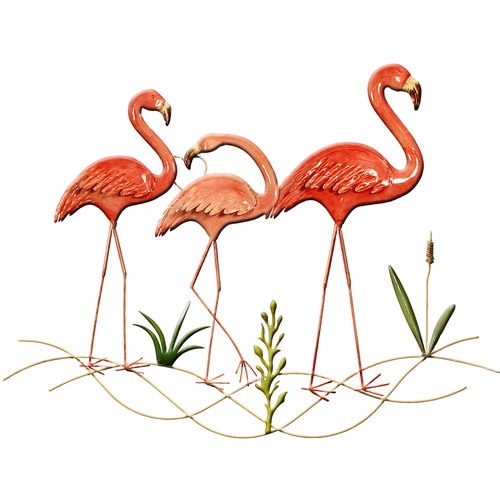 504B - 5x Pretty Flamingo Metal Wall Art - 83x65cm (2050904) RRP £240