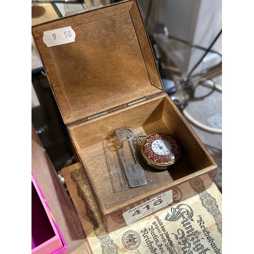 416 - Ornate R.M.S Homeric Box Incl Lucerne Watch Pendant, Decorative Clip + 1922 German Bank Note