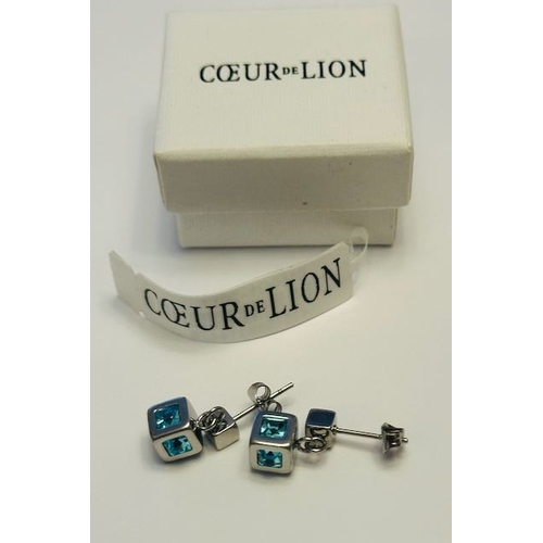 1 - Coeur Di Lion Blue Stone Cube Earrings