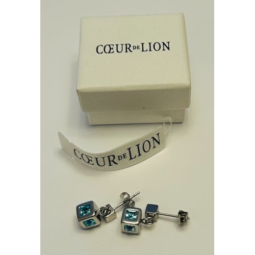 1 - Coeur Di Lion Blue Stone Cube Earrings