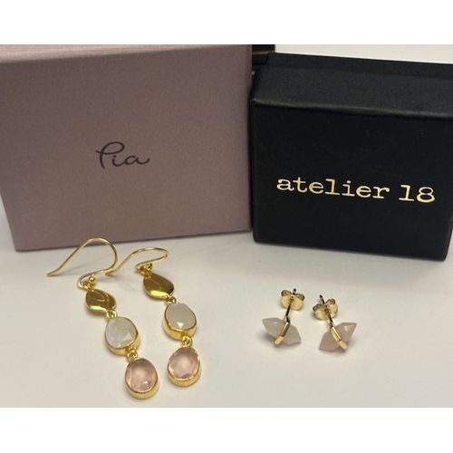 22 - Pair of PIA Silver Gold Plated Drop Earrings + Pair of Atelier 18 Silver Gold Plated Stud Earrings