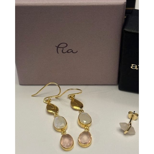 22 - Pair of PIA Silver Gold Plated Drop Earrings + Pair of Atelier 18 Silver Gold Plated Stud Earrings