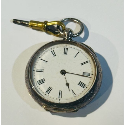 290 - Ornate Vintage Silver Pocket Watch with Key