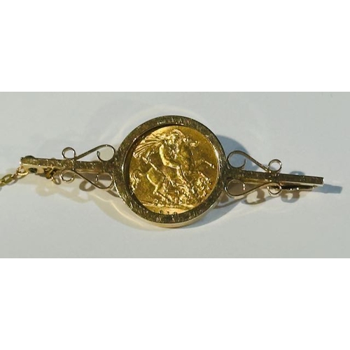 291 - 1913 Half Sovereign Mounted in Beautiful 9ct Brooch Setting