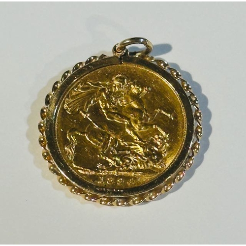 293 - 1894 Sovereign Queen Victoria Old Head Sydney Mint Mark in Ornate 9ct Pendant Mount