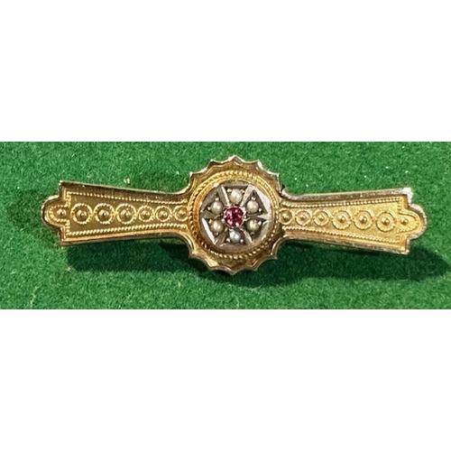 295 - Antique 9ct Brooch with Garnet & Pearl Centre