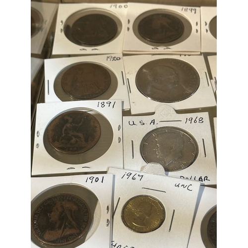 359 - Collection of 12 Victorian Pennies + 9 Assorted Coins