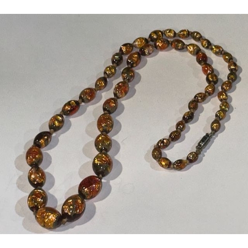 363 - Vintage Fire Opal Amber Glass Beaded Necklace