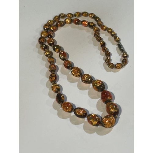 363 - Vintage Fire Opal Amber Glass Beaded Necklace