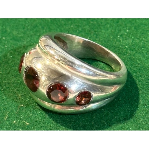 367 - Thick Silver Ring with 5 Red Stones