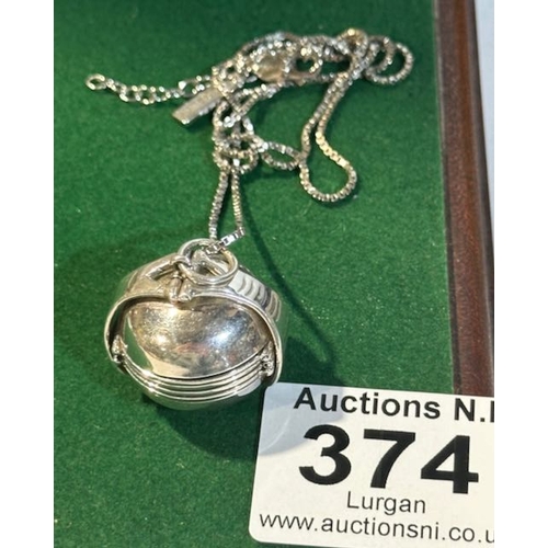 374 - Vintage Silver Ball Orb Pendant Folding Picture Locket on Silver Fiorelli Necklace