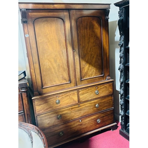 404 - Antique Linen Cupboard with 5 Sliding Shelves Over 4 Drawers