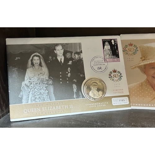 406 - 5x Commemorative Coin Ltd Ed Cover Crowns - Her Majesty Queen Elizabeth II 80th Birthday