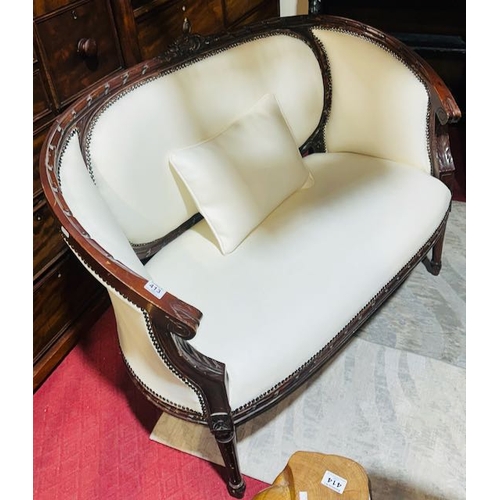 413 - French Louis Style Love Seat - Recovered in White Leather