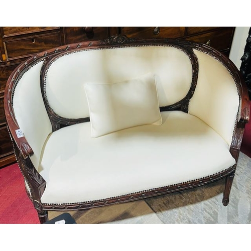 413 - French Louis Style Love Seat - Recovered in White Leather