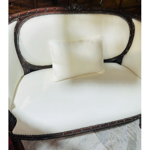 413 - French Louis Style Love Seat - Recovered in White Leather