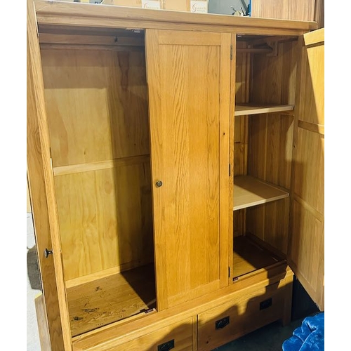 445 - Solid Light Oak Triple Wardrobe With Shelves