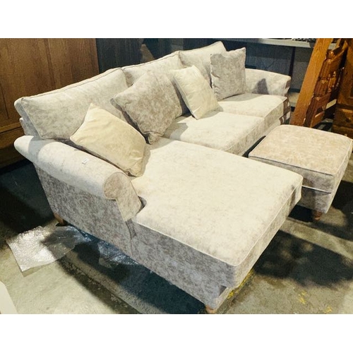 447 - NEXT Crushed Velvet Corner Suite With Foot Stool And Scatter Cushions