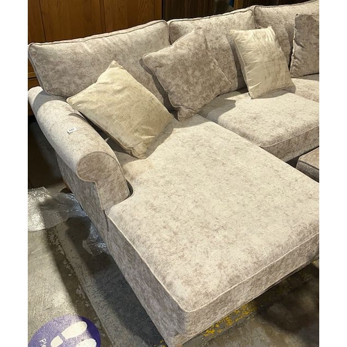 447 - NEXT Crushed Velvet Corner Suite With Foot Stool And Scatter Cushions