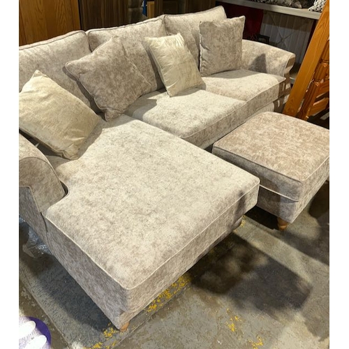 447 - NEXT Crushed Velvet Corner Suite With Foot Stool And Scatter Cushions