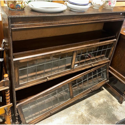 468 - Antique Oak Sectional Barristers Bookcase With Sliding Leaded Glass Doors (Doors All Present, Need A... 