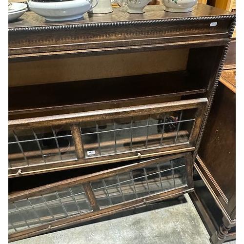 468 - Antique Oak Sectional Barristers Bookcase With Sliding Leaded Glass Doors (Doors All Present, Need A... 