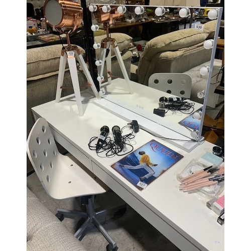 530 - White 2 Drawer Vanity Station With Chair & Hollywood Mirror