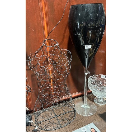 697 - Extra Large Decorative Wine Glass + Metal Mannequin Bust