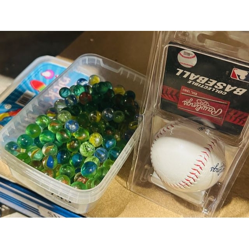 745 - Large Tub Of Marbles + Sealed Baseball