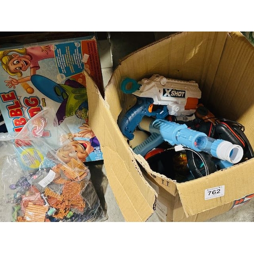 762 - large Box Of Toys Incl Lego & Nerf Guns Etc