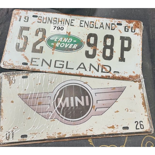 790 - Metal Car Sign x 2 - MIni & Land Rover