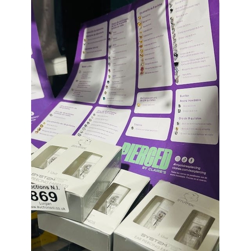 869 - Approx 7 x Ear Piercing Systems & 2 x Full Sheets Of Claires Ear Piercing Displays Earrings