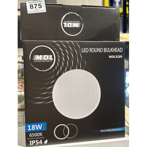 875 - 18W LED Round Bulkhead Light With Black & White Ring Trim Included x 4 - VAT RATED