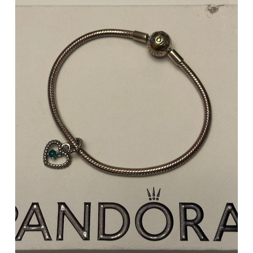 929 - Pandora Moments Snake Chain Bracelet with May Heart Pendant/Charm