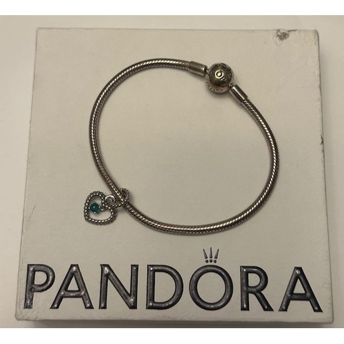 929 - Pandora Moments Snake Chain Bracelet with May Heart Pendant/Charm