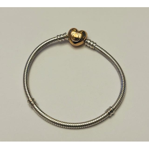 972 - Pandora Snake Chain Rose Heart Clasp Bracelet